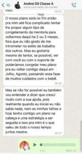 Aluno pede pausa na mentoria para cuidar do bebê recém-nascido