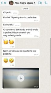 Aluna tira nota acima do corte pelo gabarito preliminar
