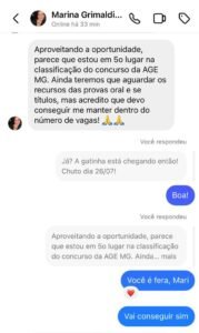 Aluna em 5º lugar na classificação do concurso AGE MG