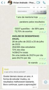 Aluna evolui de 56% para 73,75% de acertos em um ano