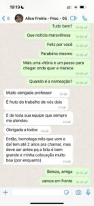 Aluna agradece mentoria após aprovação em concurso