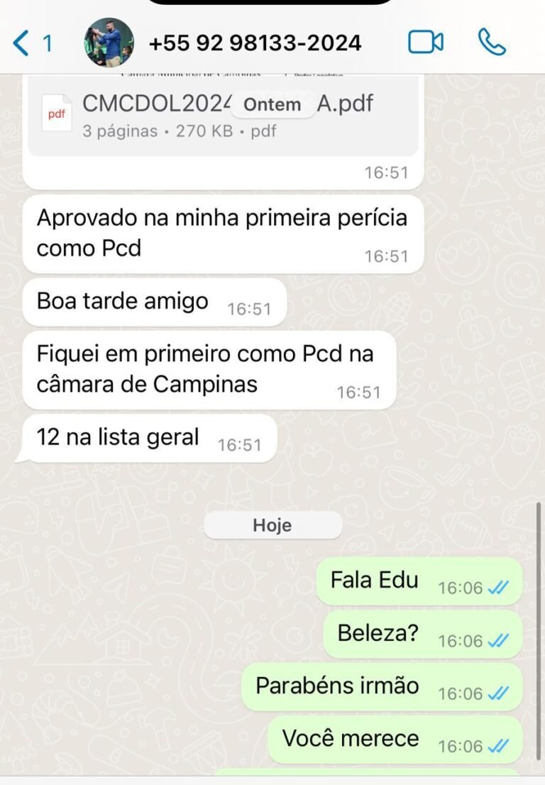 Aluno PCD aprovado em primeiro lugar em concurso