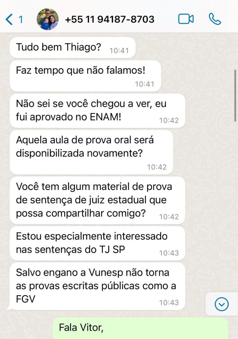 Aluno Vitor avisa que foi aprovado no ENAM