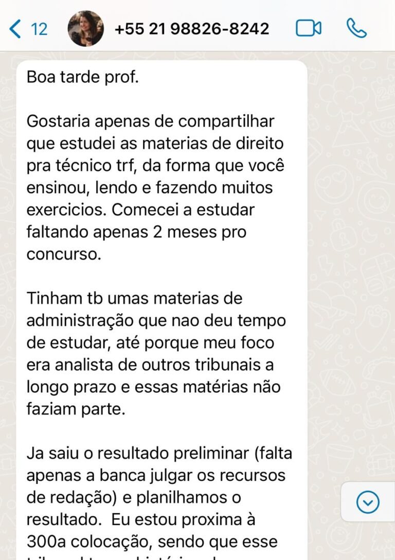 Aluna relata evolução e proximidade de aprovação em técnico