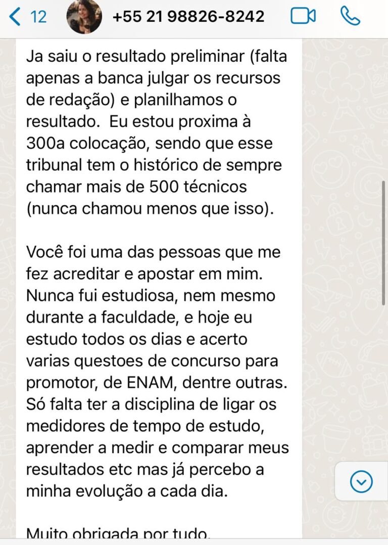 Continuação: aluna descreve evolução diária nos estudos