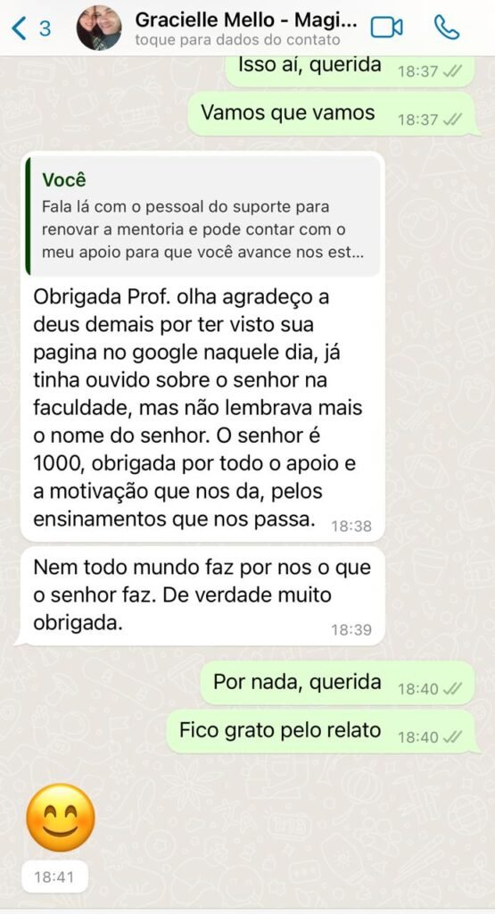 Aluna Gracielle agradece apoio e motivação do mentor