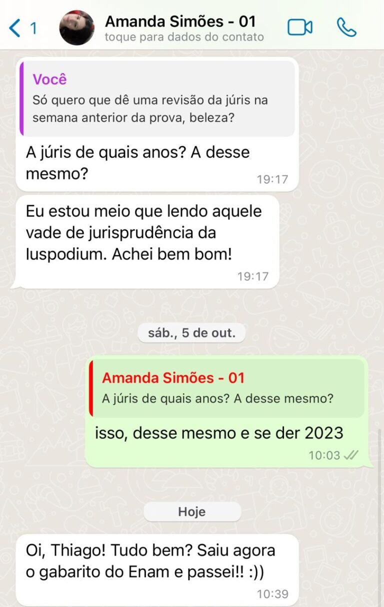 Aluna Amanda avisa que passou no gabarito do ENAM