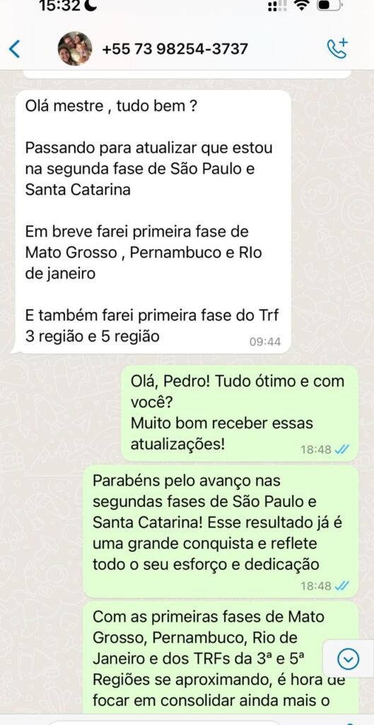 Aluno Pedro atualiza avanço em segundas fases de concursos