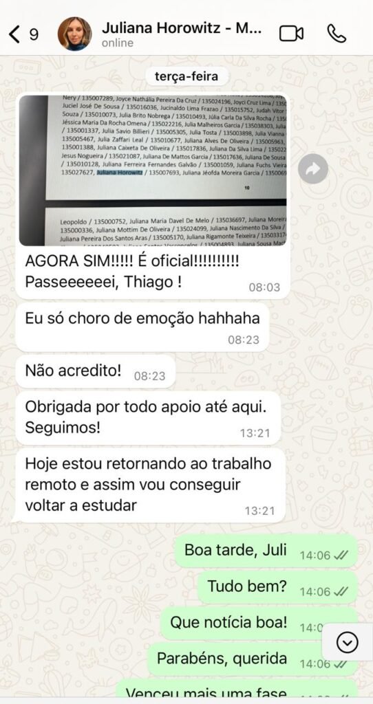 Aluna Juliana confirma resultado oficial de aprovação no ENAM