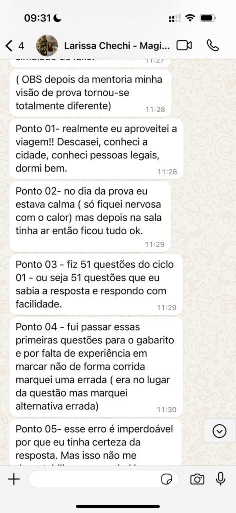 Aluna Larissa detalha relato estruturado do dia da prova