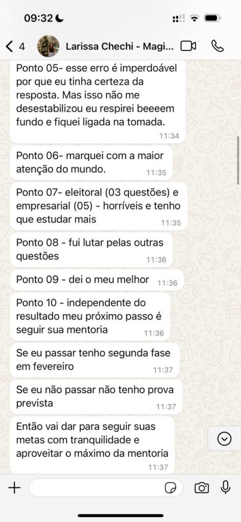 Continuação do relato estruturado e planos após resultado