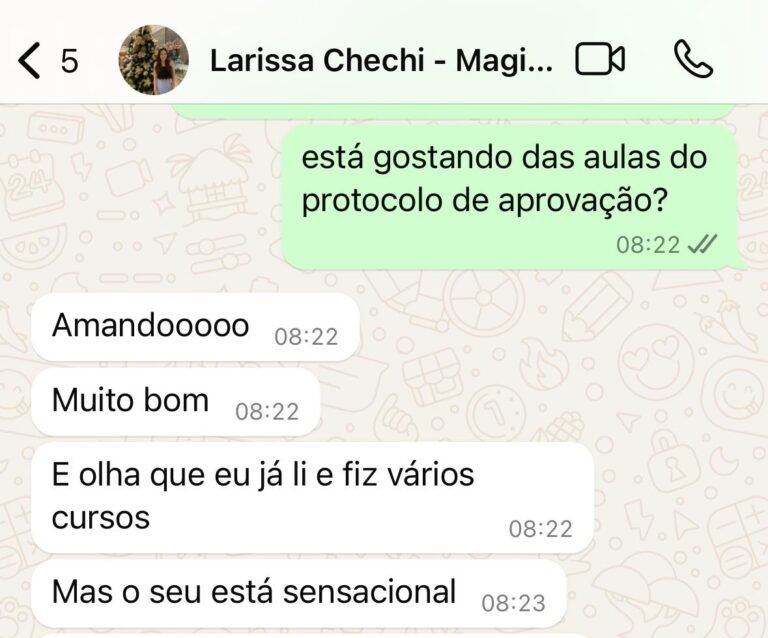 Larissa elogia aulas do protocolo de aprovação