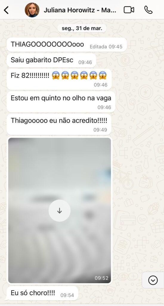 Juliana comemora gabarito e 5º lugar na vaga
