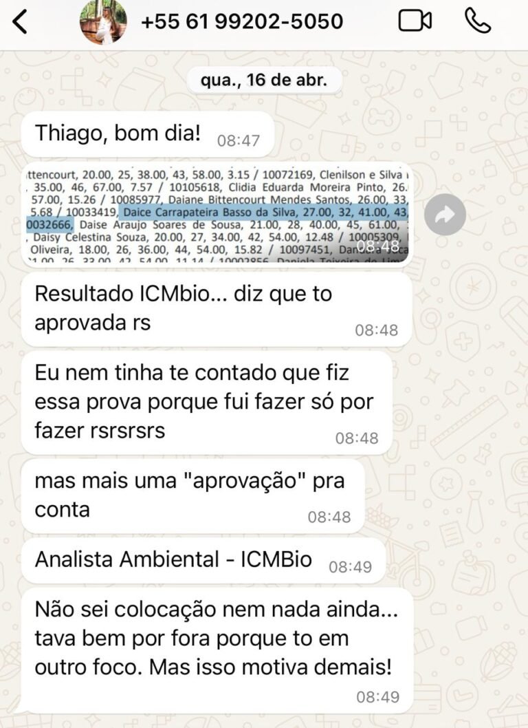 Daice recebe resultado de aprovação no ICMBio