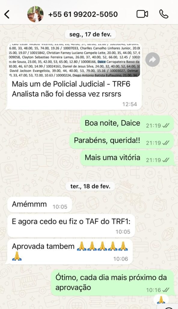 Daice é aprovada no TAF do TRF1