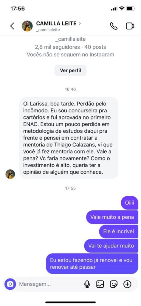 Ex-aluna recomenda a mentoria para outra concurseira