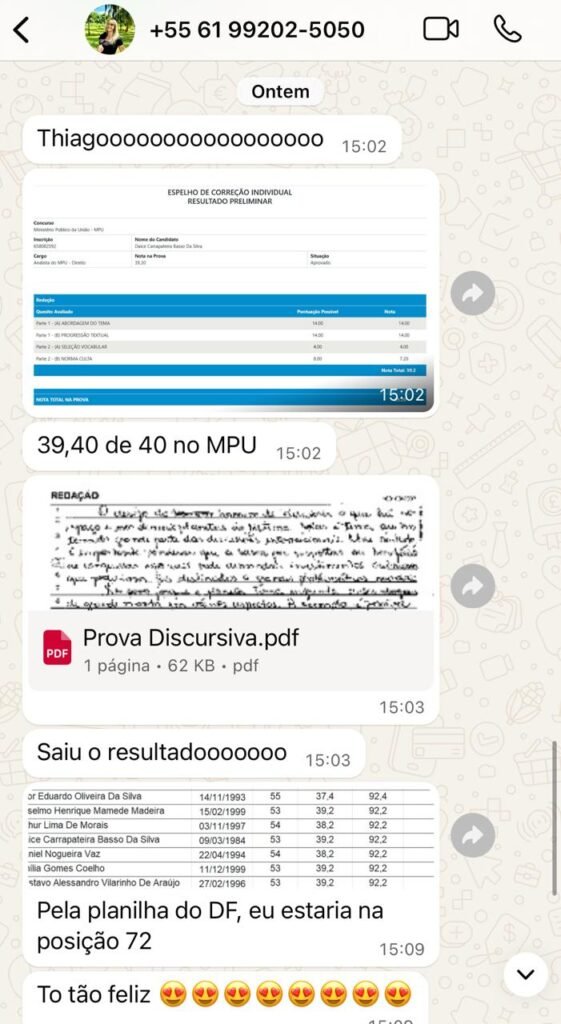 Daice tira 39,40 de 40 na redação do MPU