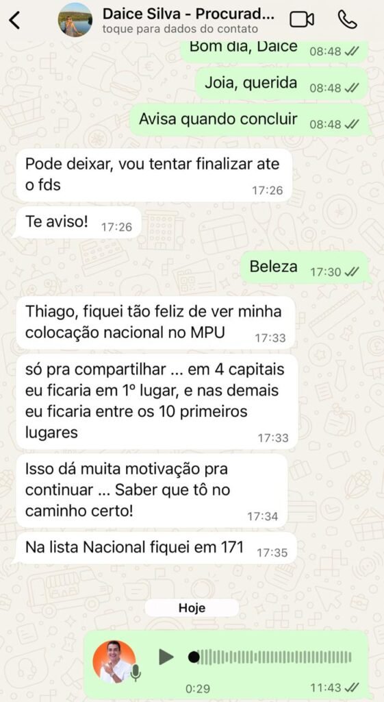 Daice comenta boa colocação nacional no MPU