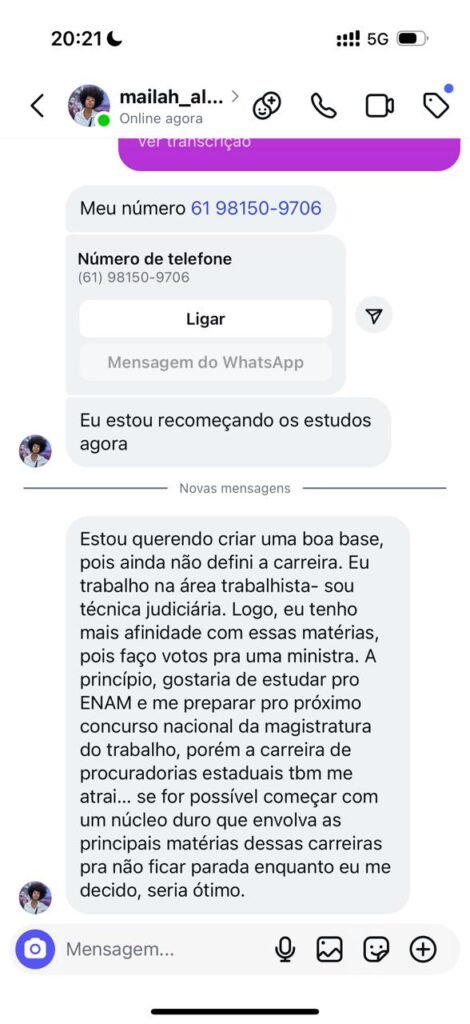 Aluna quer retomar estudos e definir carreira