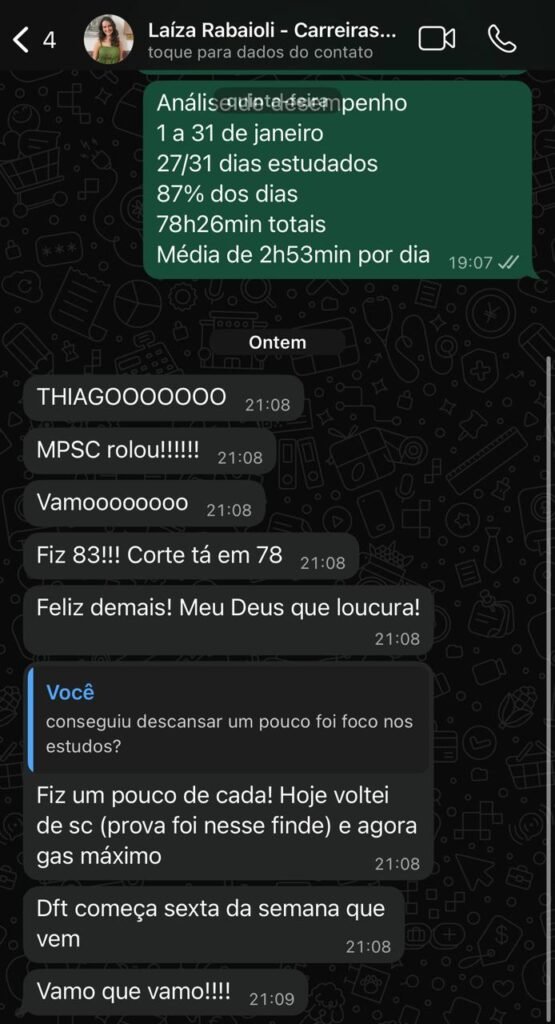 Laíza comemora aprovação no MPSC, corte 78