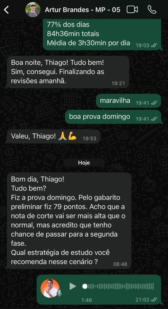 Artur relata nota da prova e pede estratégia