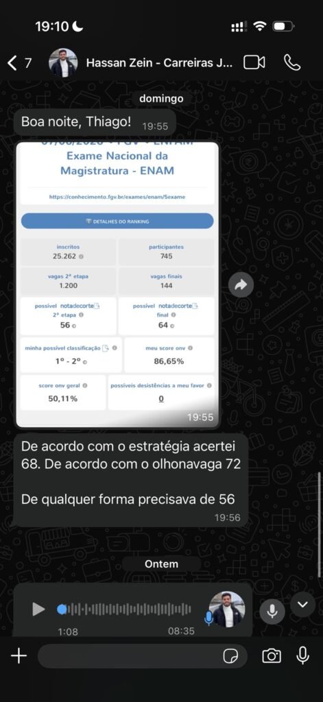 Hassan mostra ranking do ENAM, possível 1º-2º lugar