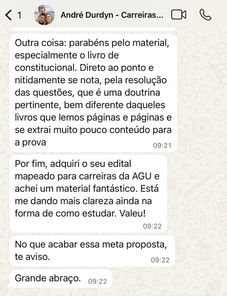 André elogia material de estudo e edital mapeado da AGU