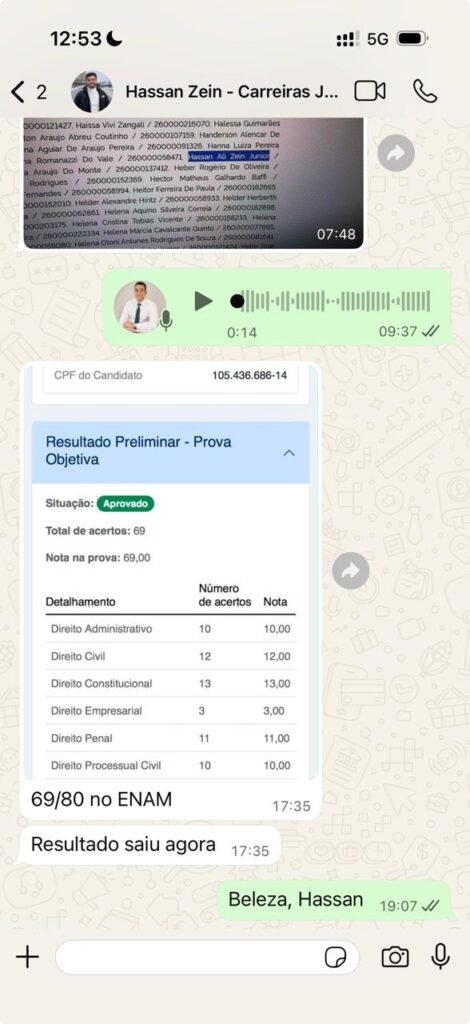 Hassan aprovado no ENAM com 69 de 80 questões