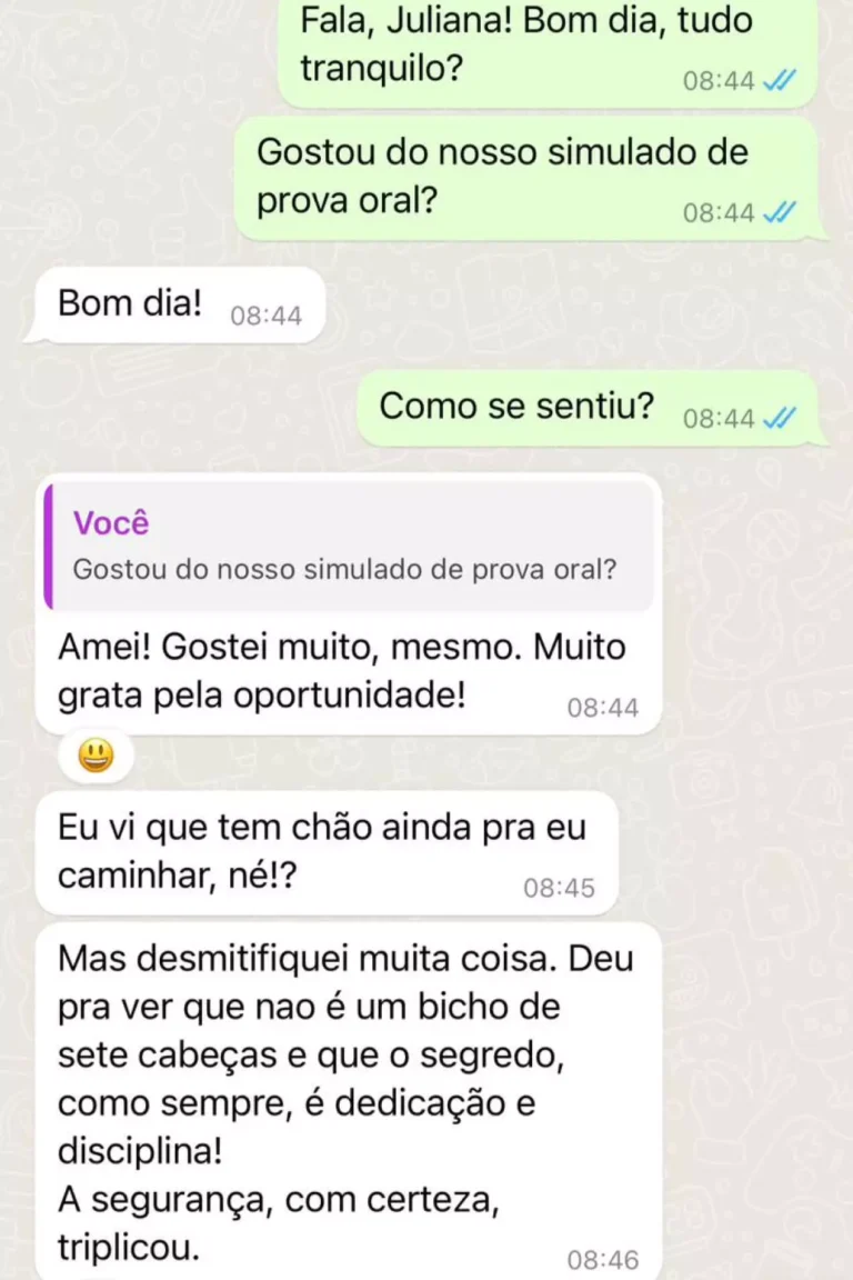 Juliana elogia simulado de prova oral, segurança triplicou