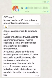 Aluna relata nervosismo e aprendizado no simulado de prova oral