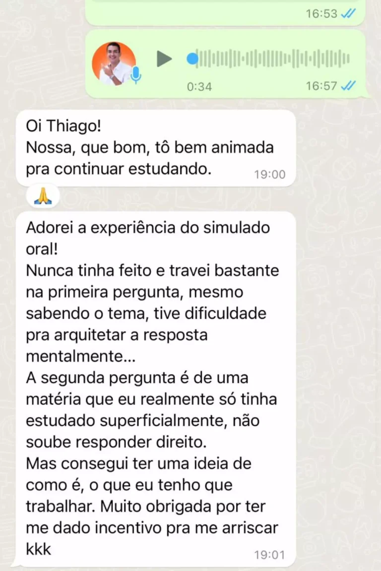 Aluna relata nervosismo e aprendizado no simulado de prova oral