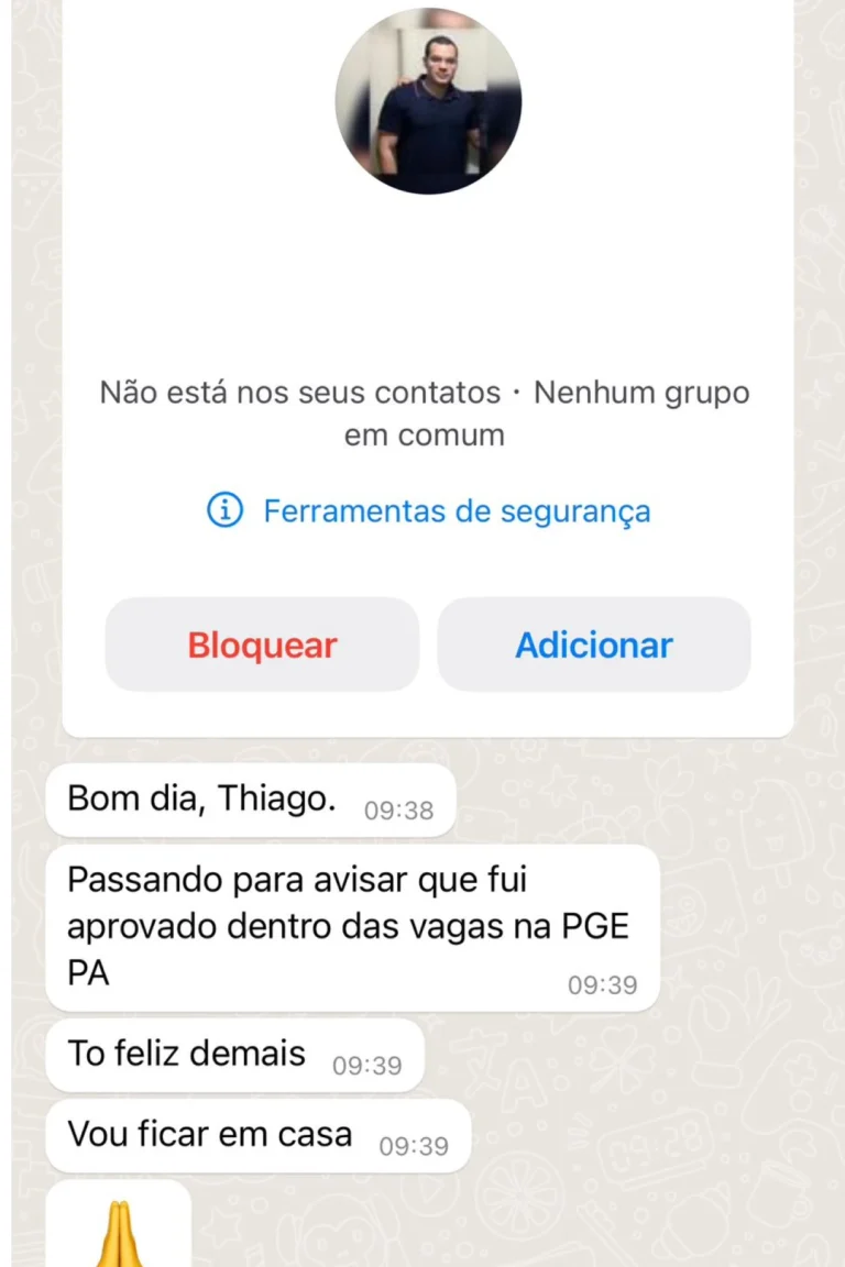 Aluno avisa aprovação dentro das vagas na PGE-PA