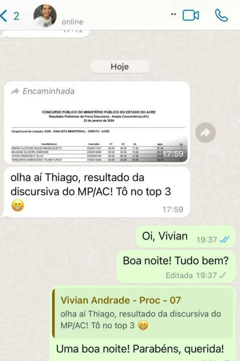 Vivian fica no top 3 da discursiva do MP/AC