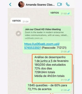 Amanda evolui de 60% para 72,71% de acertos