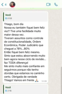 Aluna relata facilidade maior e 78-80% de acerto na revisão